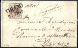 Cover Tirano, SD 6 P, Lettera Del 9.1.1856 Per Revere, Affrancata Con 30 C Bruno Lillaceo II Tipo Carta A Mano, Sass. 9  - Lombardo-Vénétie