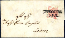 Cover Trescorre, SD 9 P, Lettera Del 25.7.1850 Per Lovere Affrancata Con 15 C Rosso I Tipo Prima Tiratura Carta A Mano,  - Lombardo-Venetien