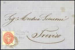 Cover Valdobbiadene, CO 7 Punti, Su Lettera Del 2.1.1865 Per Treviso Affrancata Con 5 S Rosa Scuro Dent. 9½, Sass. 43 /  - Lombardo-Vénétie