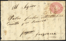 Cover Valdobbiadene, CO Rosso Brunastro Punti 7, Lettera Del 6.1.1865 Per Fregonna Affrancata Con 5 S. Rosa Dent. 9½, Fi - Lombardo-Venetien