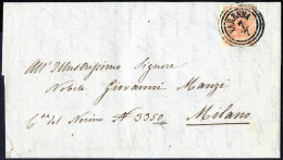 Cover Varenna, (C3 Punti 6) Lettera Del 7.7.1855 Per Milano Affrancata Con 15 Cent. Rosso III Tipo Carta A Mano, Sass. 6 - Lombardo-Vénétie