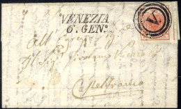 Cover Venezia, M, SI Punti 8, Lettera Del 6.1.1851 Per Castelfranco Affrancata Con 15 Cent. Rosso I Tipo Carta A Mano, A - Lombardy-Venetia