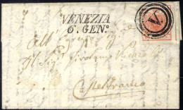 Cover Venezia, M, SI Punti 8, Lettera Del 6.1.1851 Per Castelfranco Affrancata Con 15 Cent. Rosso I Tipo Carta A Mano, A - Lombardo-Venetien