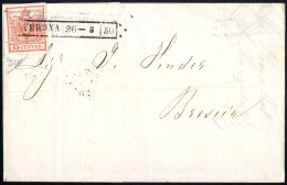 Cover VERONA / 26 - 8 / 50, Annullo R50 Su 15 Cent. Rosso Su Lettera Per Brescia, Cert. Sorani (Sass. 3a - 6P.) - Lombardo-Venetien