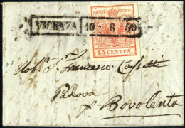 Cover Vicenza, R50 Punti 6, Lettera Del 10.8.1850 Per Bovolento Affrancata Con 15 Cent. Rosso I Tipo Carta A Mano, Sass. - Lombardo-Venetien