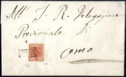 Cover Viggiù, SD Punti 12, Lettera Del 7.2.1853 Per Como Affrancata Con 15 Cent. Rosso Vivo III Tipo Carta A Mano, Cert. - Lombardy-Venetia