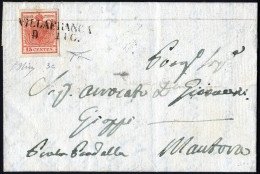 Cover Villafranca, (SD Punti 8), Lettera Del 9.7.1851 Per Venezia Affrancata 15 Cent. Rosa I Tipo Carta A Mano, Firmata  - Lombardo-Vénétie