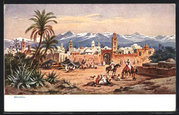 Künstler-AK Friedrich Perlberg: Stadtansicht Mit Gebirgspanorama In Marokka  - Perlberg, F.