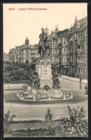 AK Stettin, Strassenpartie Mit Kaiser-Wilhelm-Denkmal  - Pommern