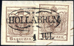 Delcampe - Piece "HOLLABRUN 1 JUL", 1850, Briefstück Frankiert Mit 6+6 Kr. Braun Type III, Mi. 4 Xa - Autres & Non Classés