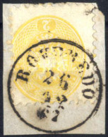 Piece "Roveredo", RS-fy Müller 170 Punkte, Sassone 8 Punkte, Briefstück Vom 26.12.1867 Mit 2 Kr. Gelb Gez. 9½, ANK 30 - Autres & Non Classés