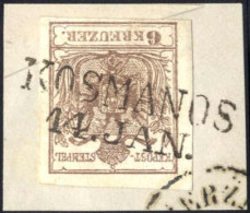 Piece "KOSMANOS 14. JAN.", Briefstück Frankiert Mit 6 Kr. Braun, 35 Müllerpunkte, Mi. 4 X - Autres & Non Classés