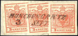 Piece "MÜNCHENGRAETZ 3 SEPT", 1850, Briefstück Mit Treppenfrankatur 3+3+3 Kr. Rot Type I Erstdruck, 30 Müllerpunkte, Mi. - Autres & Non Classés