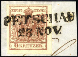 Piece "PETSCHAU 23. NOV.", Briefstück Frankiert Mit 6 Kr. Braun, 50 Müllerpunkte, Mi. 4 - Autres & Non Classés