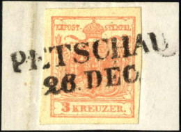 Piece "PETSCHAU 26. DEC", Briefstück Frankiert Mit 3 Kr. Rot, 50 Müllerpunkte, Mi. 3 - Autres & Non Classés