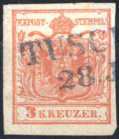 O "TUSCHAU" 1850, 3 Kr. Ziegelrot In Type Ia HP, 300 Müllerpunkte, ANK 3b / HP - Autres & Non Classés