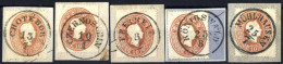 Piece 1860, 5 Briefstücke Frankiert Mit 10 Kr. Braun Gez. 14, Je Gestempelt RS-f Von Choteborz, Czernoschin, Freiheit, K - Autres & Non Classés