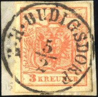 Piece "BUDIGSDORF 5.2.", 1854, Briefstück Frankiert Mit 3 Kr. Rot Type III MP, 15 Müllerpunkte, Mi. 3 Y - Autres & Non Classés