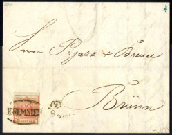 Cover "Kremsier", RO-(f) Müller 150 Punkte, Brief Vom 19.8.1850 Nach Brünn Frankiert Mit 3 Kr. Rot Type I Handpapier, Ex - Autres & Non Classés