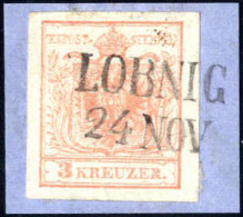 Piece "LOBNIG 24 NOV", 1854, Briefstück Frankiert Mit 3 Kr. Rot Type III MP, 15 Müllerpunkte, ANK 3/MP - Autres & Non Classés