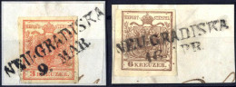 Piece "NEU-GRADISKA", 1850, 2 Briefstücke Frankiert Mit 3 Kr. Rot Type III Und 6 Kr. Braun Type III, 12 Müllerpunkte, Mi - Autres & Non Classés