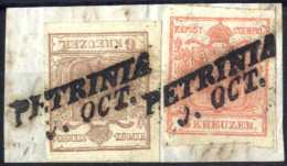 Piece "Petrinia", IL-I Müller 25 Punkte, Briefstück Mit 3 Kr. Rot Und 6 Kr. Braun, ANK 3,4 - Autres & Non Classés