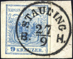 Piece "STAULING 27/9", 1850, Briefstück Mit 9 Kr. Blau, 40 Müllerpunkte, Mi. 5 X - Sonstige & Ohne Zuordnung