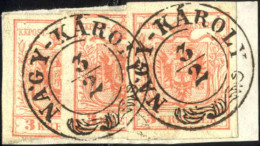 Piece "NAGY-KÁROLY 3/2", 1850, Briefstück Mit Treppenfrankatur 3+3+3 Kr. Rot Type III, Mi. 3 X - Autres & Non Classés