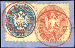 Piece "Pest-Recommandirt 25/4", 1863, Briefstück Mit 5 Kr. Rosa + 10 Kr. Blau, ANK 26-27 - Autres & Non Classés