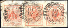 Piece "RIMASZOMBAT 31.10", 1850, Briefstück Frankiert Mit Waagrechtem Paar 3 Kr. Rot + 3 Kr. Rot, ANK 3 - Autres & Non Classés