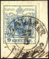 Piece "SZALABER 27/5", 1850, Briefstück Frankiert Mit 9 Kr. Blau Type II, 15 Müllerpunkte, Mi. 5 Xb - Autres & Non Classés