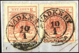 Piece "VADKERT 10.1", 1850, Briefstück Frankiert Mit 3 Kr. Rot + 3 Kr. Rot, Je Kopfstehend Entwertet, 125 Müllerpunkte,  - Autres & Non Classés