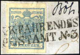 O "K.K. FAHRENDES POSTAMT N.3", 1850, Briefstück Frankiert Mit 9 Kr. Blau Type II HP, 36 Müllerpunkte, Mi. 5 Xb - Autres & Non Classés