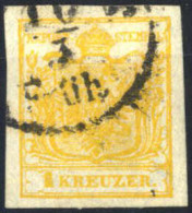 O 1850, 1 Kr. Kadmiumgelb In Type III HP, Mit Wasserzeichen, Gestempelt, ANK 1c / HP - Sonstige & Ohne Zuordnung