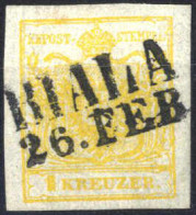 O 1850, 1 Kr. Kadmiumgelb In Type III, Handpapier, Gestempelt Bialla 26.2., Pracht, Befund Goller, ANK 1 III HP / Fe. 17 - Sonstige & Ohne Zuordnung