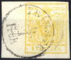 O 1850, 1 Kr. Kadmiumgelb In Type III, Handpapier, Linkes Randstück 10 Mm, Gestempelt Trieste Früh 6.1., Befund Goller,  - Sonstige & Ohne Zuordnung