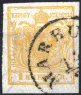 O 1850, 1 Kr. Orange In Type Ib HP, Entwertet "MARBU(RG) 14/.", Mit Deutlichem Randdruck, Befund Goller, ANK 1b / HP - Autres & Non Classés