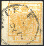 O 1850, 1 Kr. Orange In Type III HP, Entwertet "(B)UCH(A)U 2./7", Befund Goller, ANK 1b / HP - Sonstige & Ohne Zuordnung