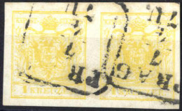 O 1850, 1 Kr. Zitronengelb In Type III Auf Maschinenpapier Im Waagrechten Paar, Entwertet Prag 7.4., Pracht, ANK 1b MP / - Autres & Non Classés