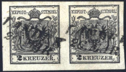 O/pair 1850, 2 Kr. Schwarz In Type III, Waagrechtes Paar, Entwertet "LANDECK 26/3", ANK 2a - Autres & Non Classés