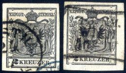 O 1850, 2 Kr. Schwarz MP Type III A, Zwei Stück Mit Teilstempeln Von Pesth Und Wien, Beide Gut Bis Sehr Breit Gerandet,  - Autres & Non Classés