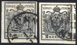 O 1850, 2 Kr. Schwarz Type III Zwei Werte Je Mit Chlichefehler Oben Links Bzw. Oben Mitte, Gestempelt, ANK 2 - Autres & Non Classés