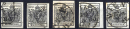O 1850, 2 Kr. Tiefschwarz In Type III HP, Platte III, Alle Fünf Exemplare Sind Entwertet Und Mit Plattenfehlern, ANK 2b - Autres & Non Classés