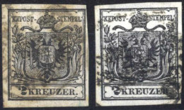 O 1850, 2 Kreuzer Schwarz In Type I Und III Mit Demselben Plattenfehler Fuß Der Wertziffer Beschädigt, Seltene Kombinati - Sonstige & Ohne Zuordnung