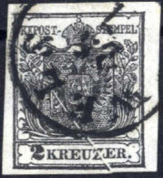 O 1850, 2 Kreuzer Schwarz In Type Ib / HP Mit Schräg Nach Unten Verlaufender Papierfalte, Gestempeltes Prachtstück Aus W - Autres & Non Classés