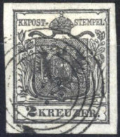 O 1850, 2 Kreuzer Schwarz In Type Ib Auf Seidenpapier 0,07mm Mit Plattenfehler Oberhalb Der 2, Gestempelt, ANK 2 Ib HP / - Autres & Non Classés