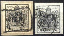 O/piece 1850, 2 Kreuzer Schwarz In Type III Mit Demselben Plattenfehler Bei Der 2 Sowohl Auf Hand- Als Auch Auf Maschine - Sonstige & Ohne Zuordnung