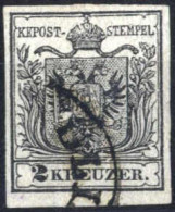 O 1850, 2 Kreuzer Tiefschwarz In Type IIIa Auf Handpapier Mit Dem Plattenfehler Weißer Fleck Im Adler, Gestempelt, Prach - Autres & Non Classés