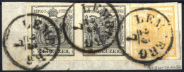 Piece 1850, Briefstück Von Lemberg Vom 23.7. Frankiert Mit Paar 2 Kr. Schwarz Und 1 Kr. Gelb Je Type III, Signiert Seitz - Autres & Non Classés