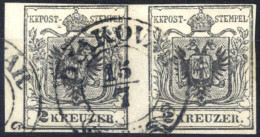 O 1850, Paar 2 Kr. Schwarz MischpaarType IIIa+IIIb Entwertet Diakovar Am 15.7., ANK 2 - Autres & Non Classés